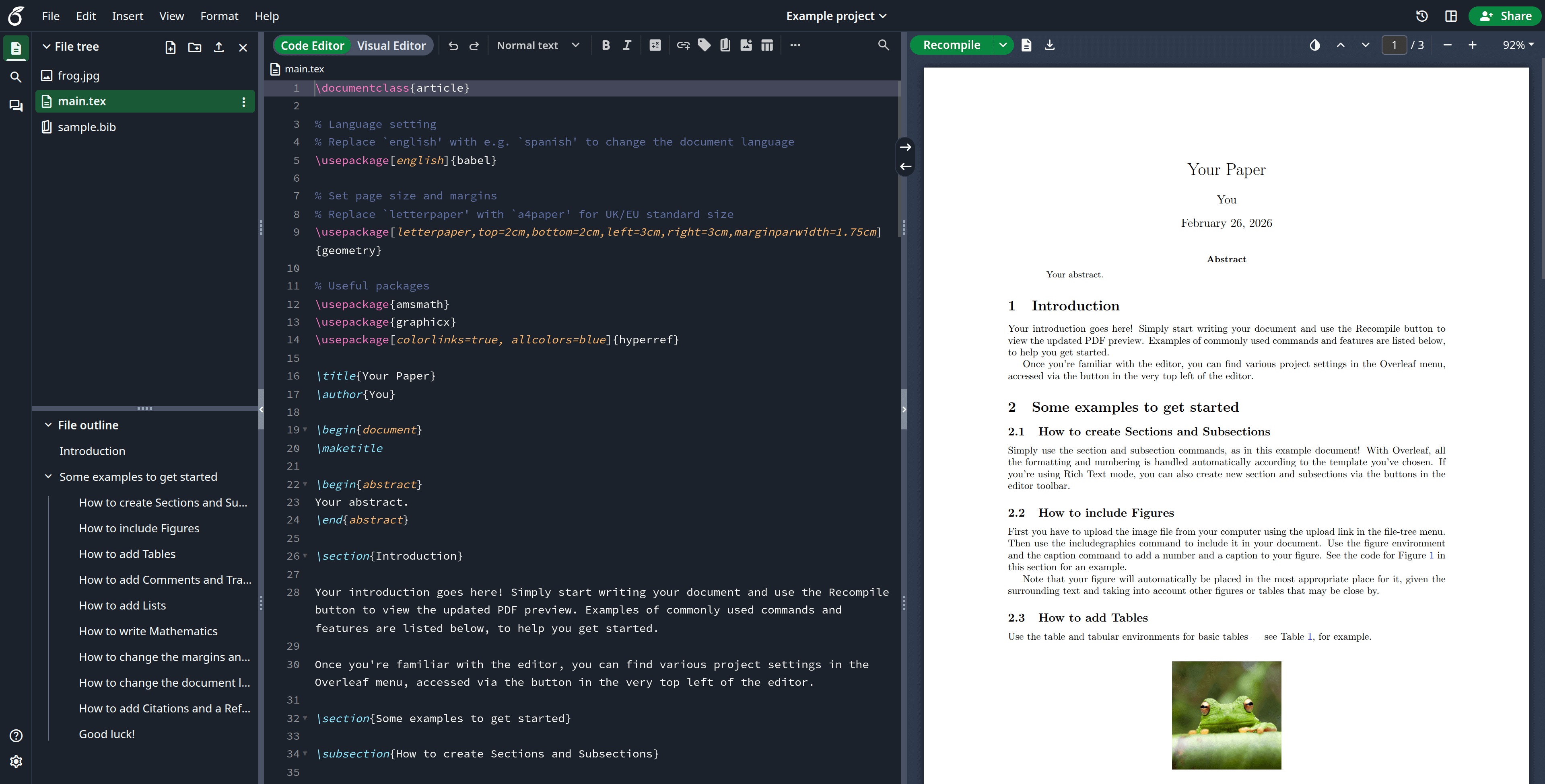 A screenshot of a project being edited in Overleaf Extended Community Edition